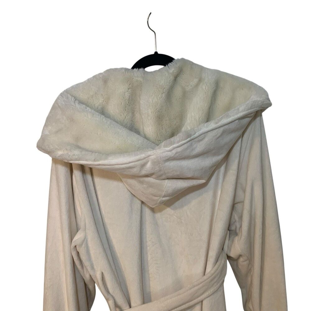 Pottery Barn Cream Faux Fur Lined Hooded Loungewear Robe XL Cozy Warm Comfort - Picture 8 of 10
